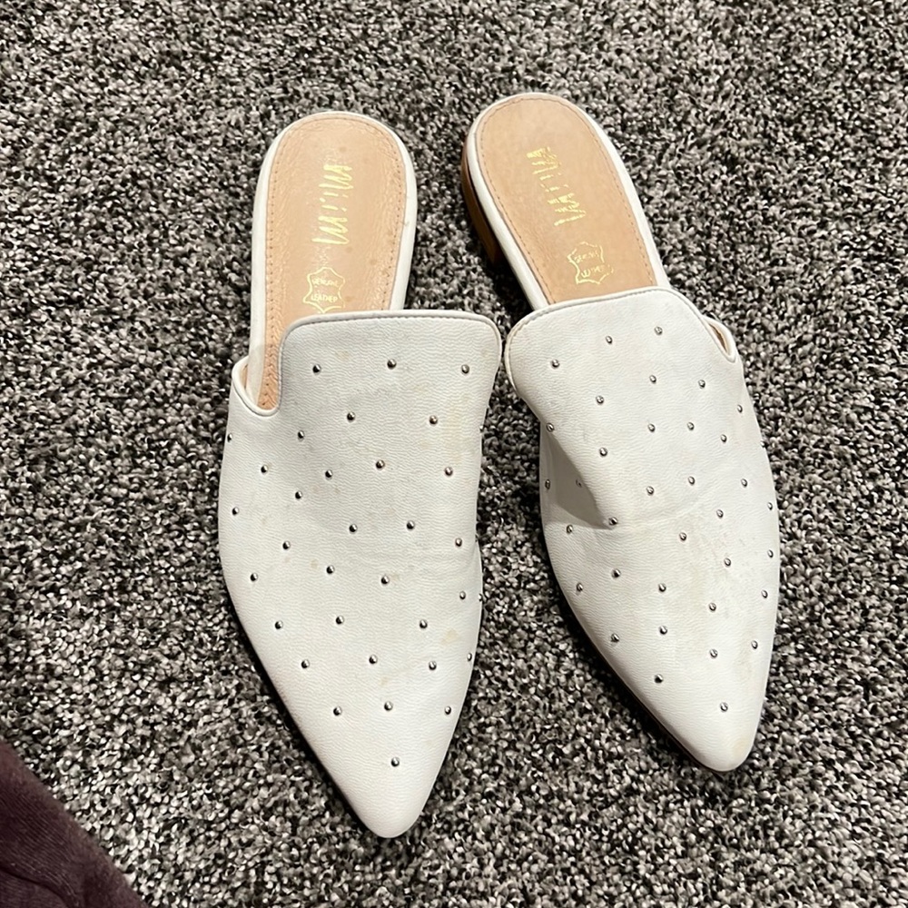 White studded loafers